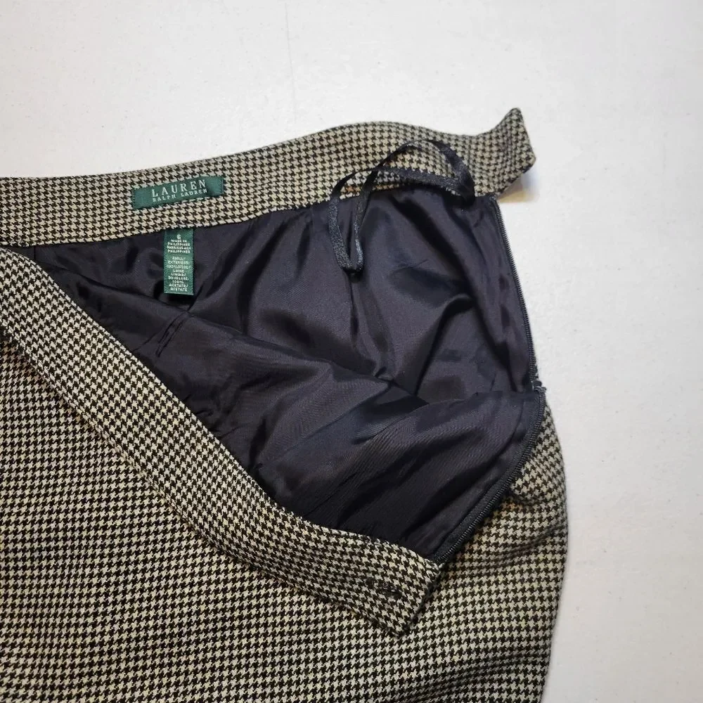 Lauren Ralph Lauren Wool Black and Cream Houndstooth Pencil Skirt Y2K Vintage